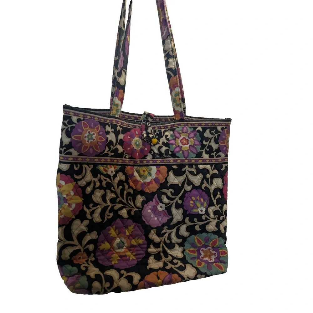 Purse Vera Bradley  SUZANI Holiday Shoulder Bag Medium Handbag Black floral Tote
